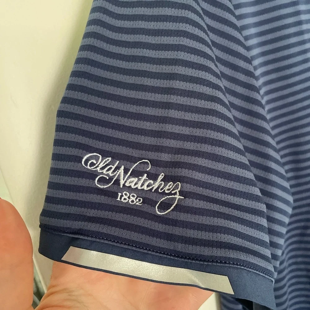 Adidas Old Natchez Country Club - Climachill Navy Tonal Stripe Golf Polo - Sz L​